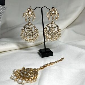 Indian Pakistani earrings with magtika gold and silver color with beads #183
